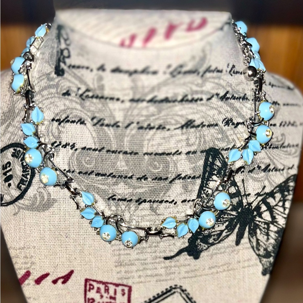 Vintage Signed Kramer Powder Blue Floral Necklace